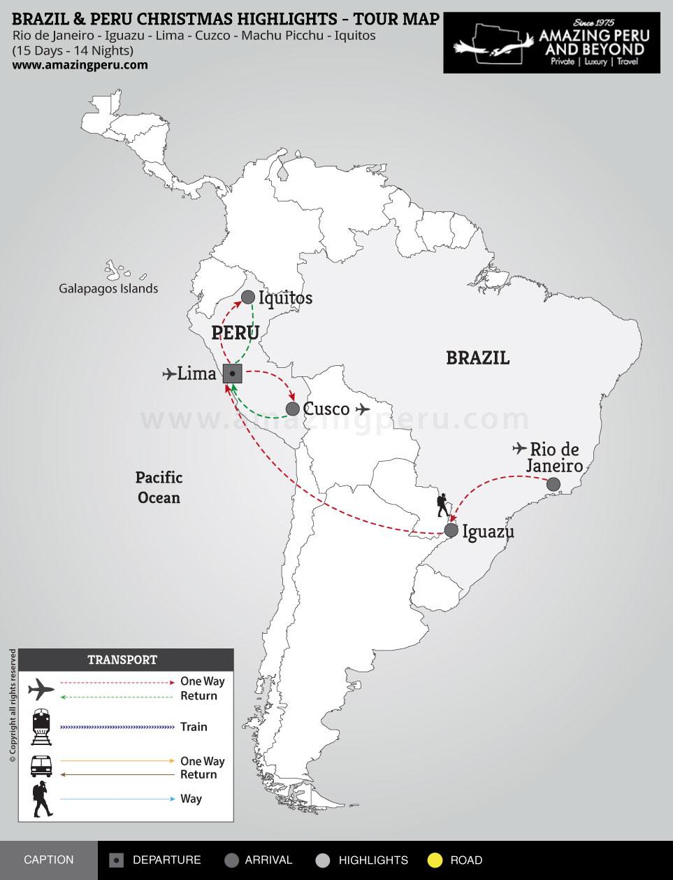 Brazil & Peru Christmas Highlights Tour - 15 days / 14 nights.