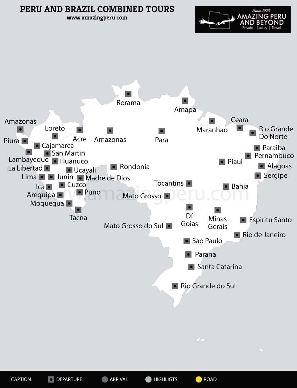 tour map peru brazil combined tours