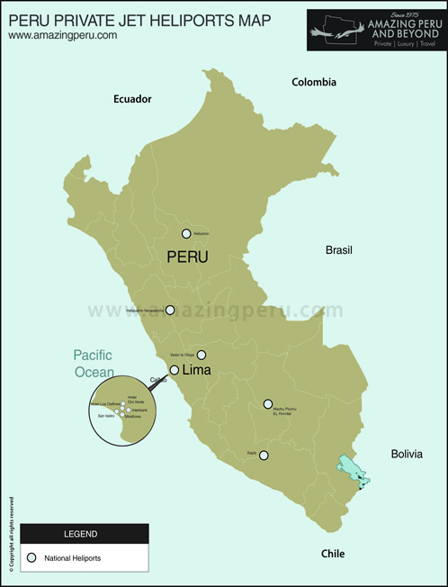 Peru private jet heliports map
